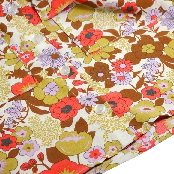 Noisy May Brown & Cream Flower Collar Short Sleeve Shirt Size Medium - Picture 5 of 8